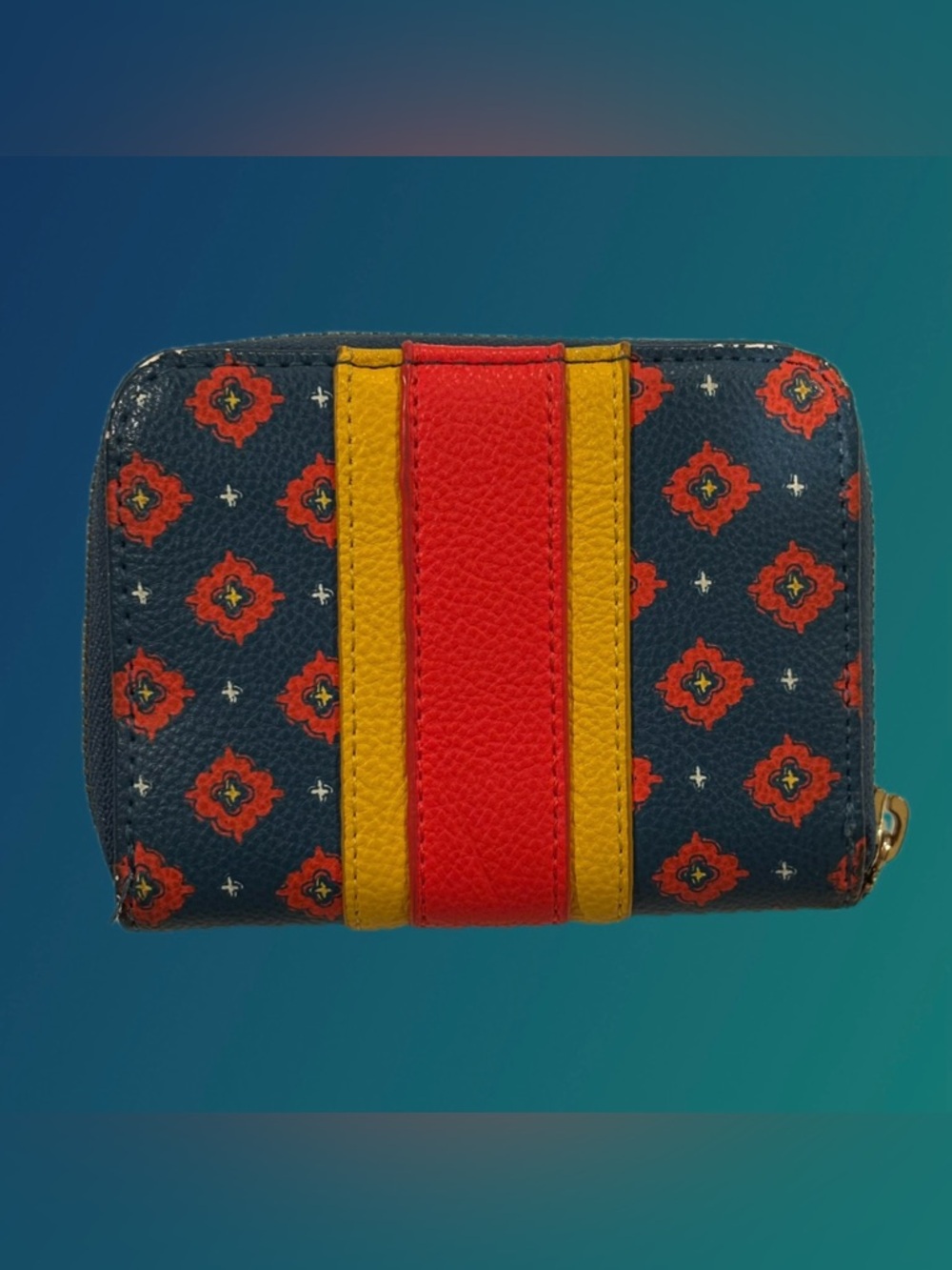 Target Floral & Stripe Zip-Around Accordion Wallet – Navy/Red/Yellow
